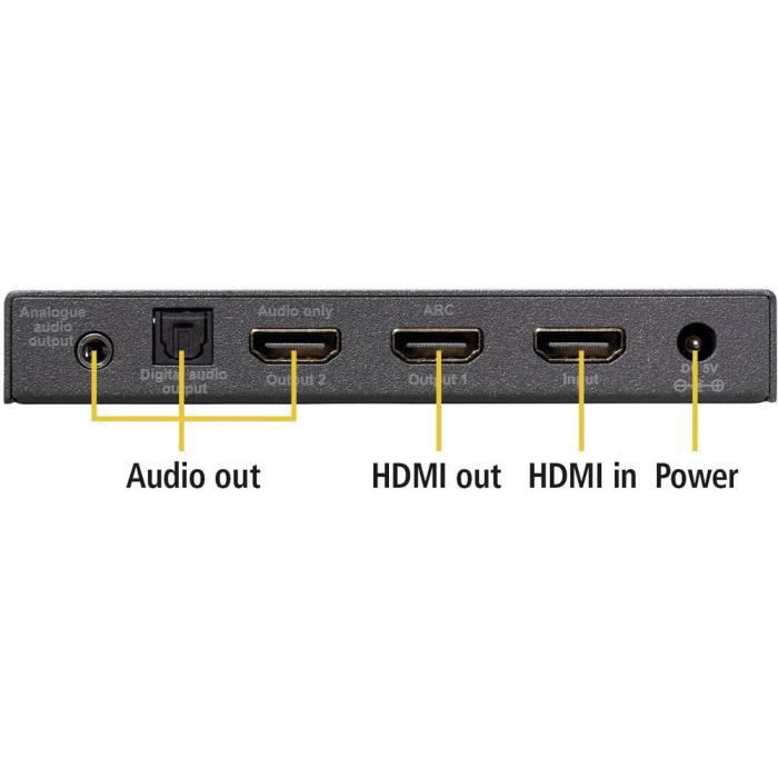 Marmitek Connect AE24 UHD 2.0 - convertisseur HDMI - Extracteur audio 4K60 (4: 4: 4) - ARC - sortie audio HDMI uniquement - signal audio du câble HDMI - utiliser le canal de retour audio sur un système audio sans ARC